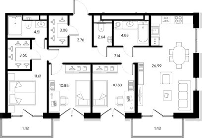 Квартира 95 м², 3-комнатная - изображение 1