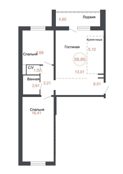 58,9 м², 3-комнатная квартира 7 003 150 ₽ - изображение 1