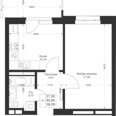 Квартира 38,1 м², 1-комнатная - изображение 2