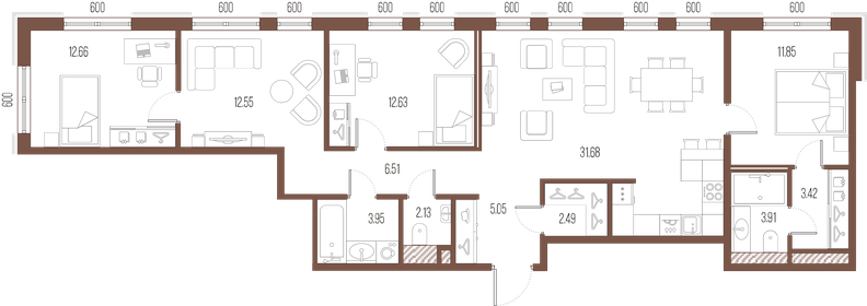 Квартира 108,8 м², 3-комнатная - изображение 1