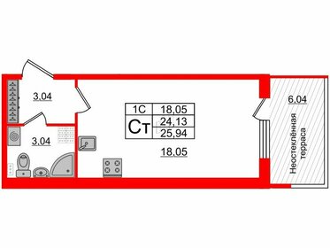 Квартира 24,1 м², студия - изображение 1