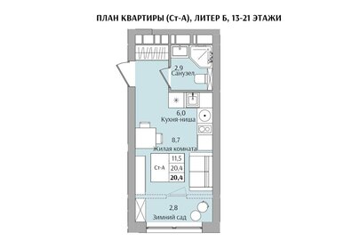 20,9 м², 1-комнатная квартира 4 163 800 ₽ - изображение 12