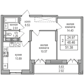 53,2 м², 2-комнатная квартира 10 947 042 ₽ - изображение 33