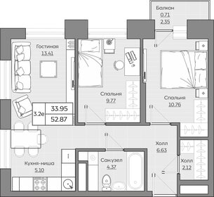 Квартира 52,9 м², 3-комнатная - изображение 1