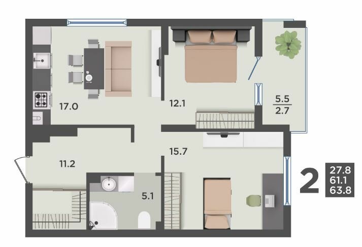 63,8 м², 2-комнатная квартира 7 171 184 ₽ - изображение 1