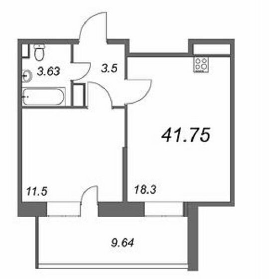 41,8 м², 1-комнатная квартира 9 175 000 ₽ - изображение 1