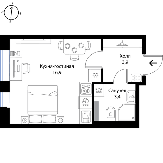 24,2 м², квартира-студия 4 259 200 ₽ - изображение 1