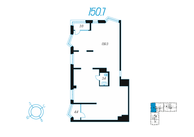 Квартира 150,7 м², 1-комнатная - изображение 1