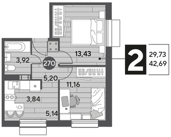 44 м², 2-комнатная квартира 6 550 000 ₽ - изображение 78