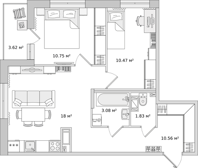 55 м², 2-комнатная квартира 17 843 100 ₽ - изображение 24