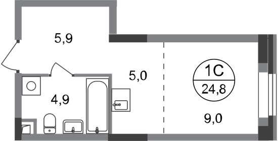 Квартира 24,8 м², студия - изображение 1