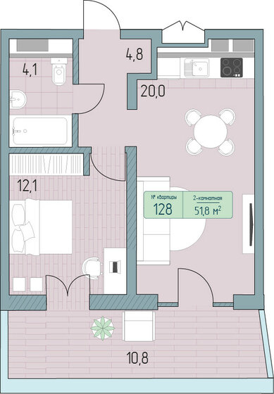 59,4 м², 2-комнатные апартаменты 13 001 800 ₽ - изображение 1