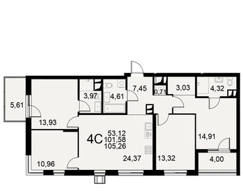 Квартира 105,3 м², 4-комнатная - изображение 1