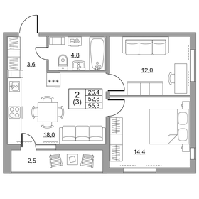 55,8 м², 3-комнатная квартира 5 650 000 ₽ - изображение 59