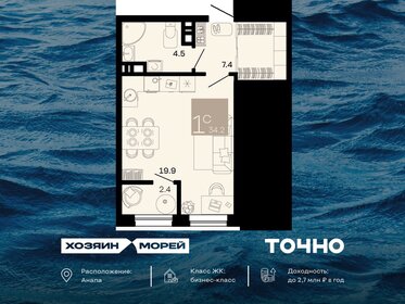 Квартира 34,2 м², студия - изображение 1