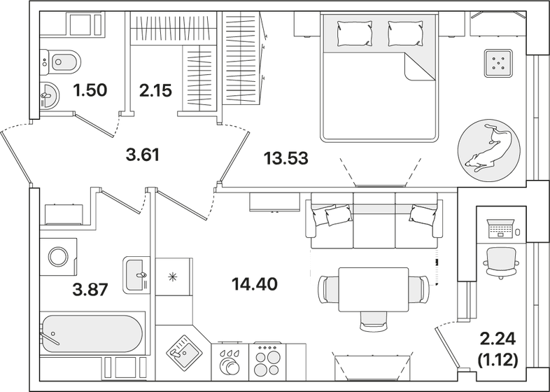 40,2 м², 1-комнатная квартира 9 191 124 ₽ - изображение 19