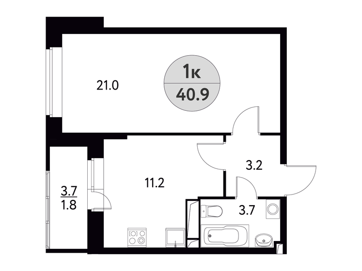 40,9 м², 1-комнатная квартира 5 419 250 ₽ - изображение 1