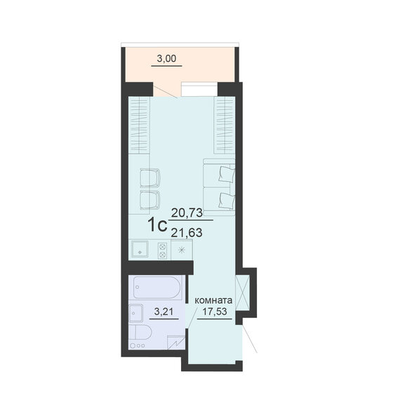 21,6 м², 1-комнатная квартира 2 465 820 ₽ - изображение 1