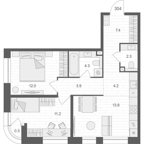 Квартира 59,3 м², 2-комнатная - изображение 1