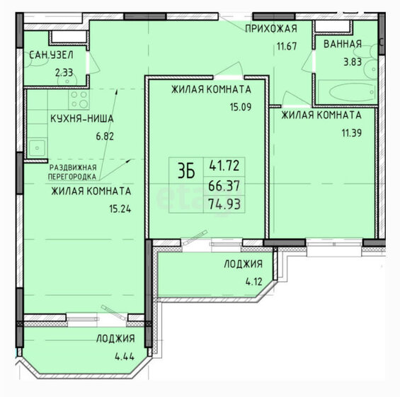 74,9 м², 3-комнатная квартира 6 800 000 ₽ - изображение 1