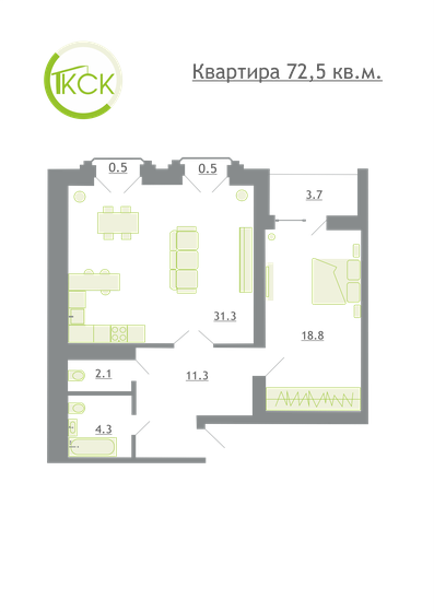72,5 м², 2-комнатная квартира 4 874 850 ₽ - изображение 1