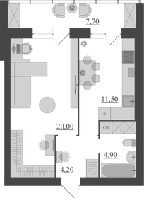 Квартира 48,3 м², 1-комнатная - изображение 1