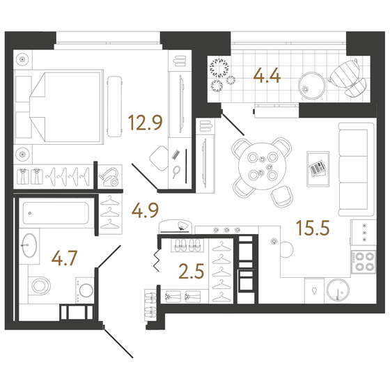 40,5 м², 1-комнатная квартира 15 454 071 ₽ - изображение 1