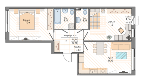45,8 м², 1-комнатная квартира 9 500 000 ₽ - изображение 77
