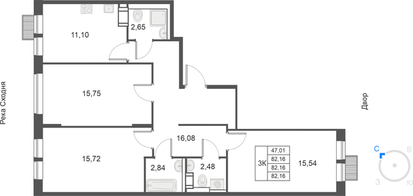 80,2 м², 3-комнатная квартира 16 310 543 ₽ - изображение 1