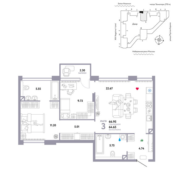 67 м², 3-комнатная квартира 34 490 000 ₽ - изображение 1