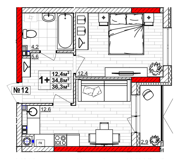 36,3 м², 1-комнатная квартира 6 090 000 ₽ - изображение 1