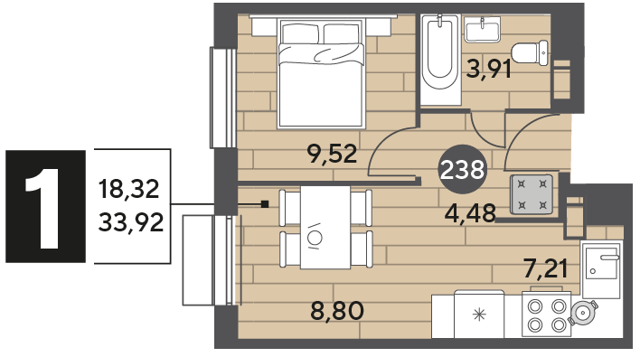 33,9 м², 1-комнатная квартира 5 196 544 ₽ - изображение 1