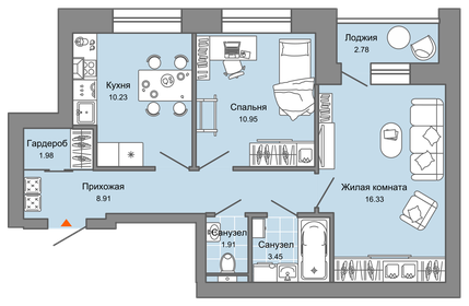 Квартира 55 м², 2-комнатная - изображение 1