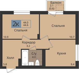 Квартира 44,6 м², 2-комнатная - изображение 1