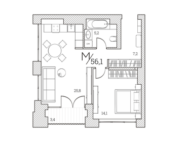 56 м², 1-комнатные апартаменты 19 000 000 ₽ - изображение 2