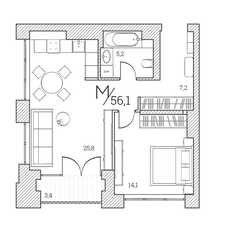 Квартира 56,1 м², 1-комнатные - изображение 2