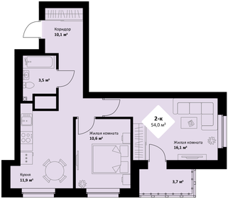 Квартира 54 м², 2-комнатная - изображение 1