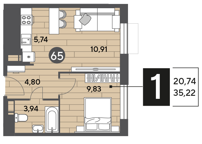 35,2 м², 1-комнатная квартира 5 286 522 ₽ - изображение 1