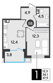 Квартира 37,9 м², 1-комнатная - изображение 2