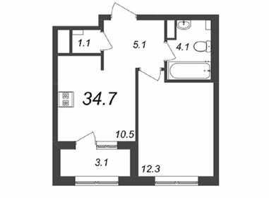 Квартира 34,7 м², 1-комнатная - изображение 5