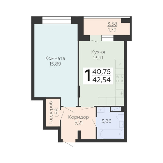42,5 м², 1-комнатная квартира 5 360 040 ₽ - изображение 1