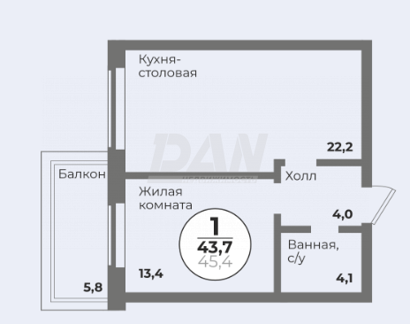 43,7 м², 1-комнатная квартира 8 265 855 ₽ - изображение 51