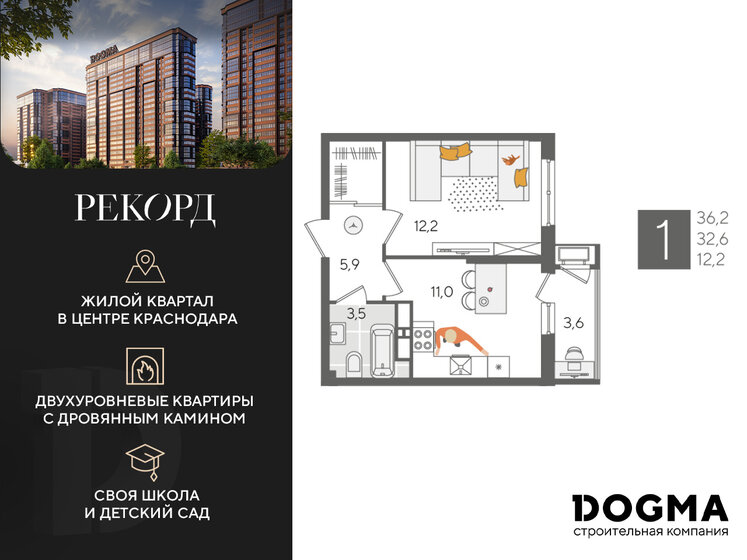 36,2 м², 1-комнатная квартира 7 243 620 ₽ - изображение 1