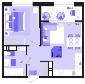 40,1 м², 1-комнатная квартира 6 800 000 ₽ - изображение 113