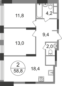 Квартира 58,8 м², 2-комнатная - изображение 1