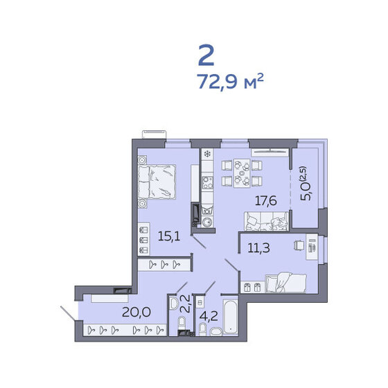 72,3 м², 2-комнатная квартира 6 732 000 ₽ - изображение 16