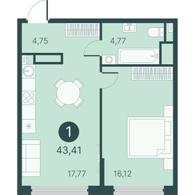 Квартира 43,4 м², 1-комнатная - изображение 1