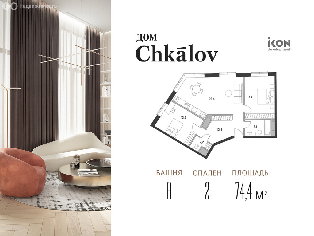 Варианты планировок ЖК «Дом Chkalov» - планировка 8