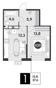 Квартира 37,6 м², 1-комнатная - изображение 2