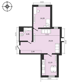Квартира 64,6 м², 1-комнатная - изображение 1